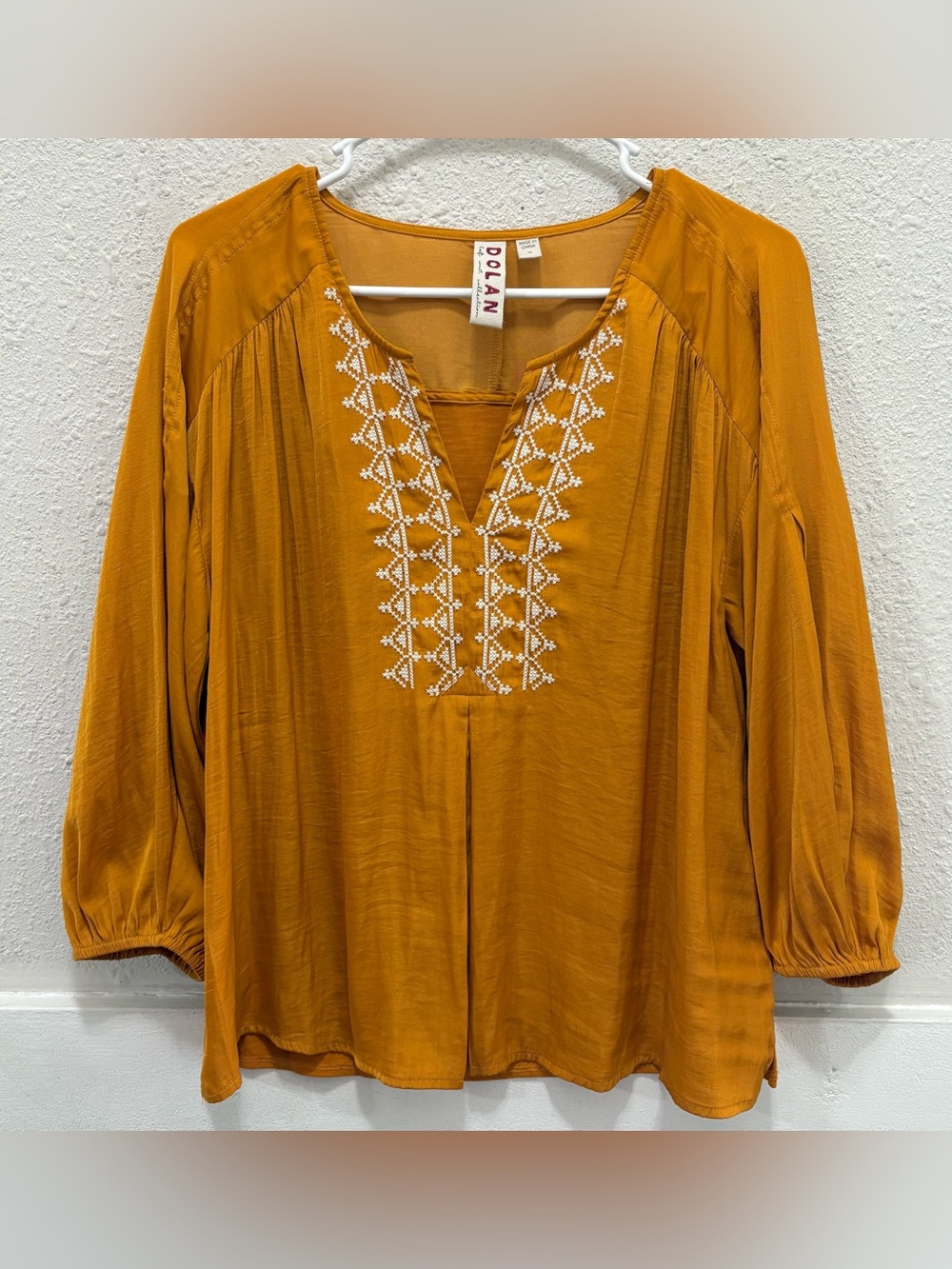 Dolan Anthropologie Golden Yellow Embroidered Peasant Blouse Size M